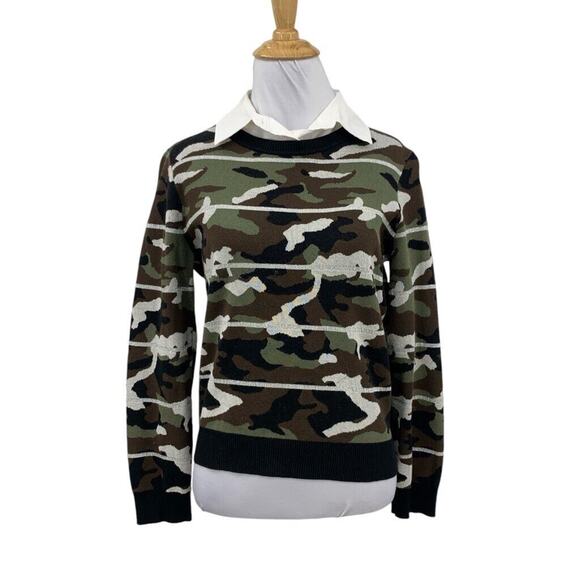 Veronica Beard Sweater Womens M Medium Alpha Camo Jacquard Detachable Collar - Picture 1 of 16